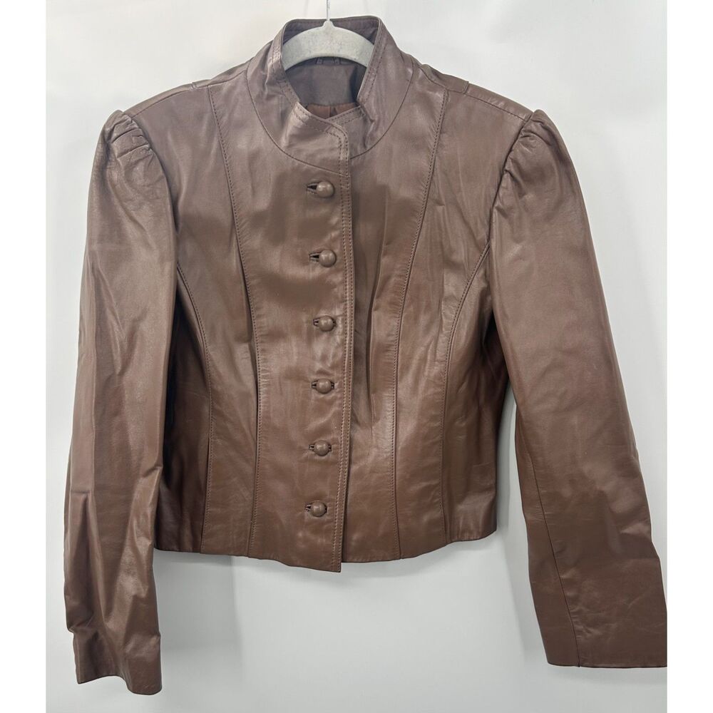Vintage Foxmoor Genuine Leather Jacket Women Sz 11/12 Taupe Madrian Blazer Moto